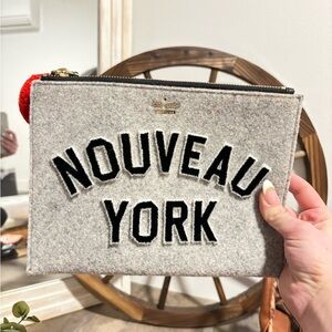 Kate Spade Nouveau York Felt Zip Pouch - Gray & Black (never used)